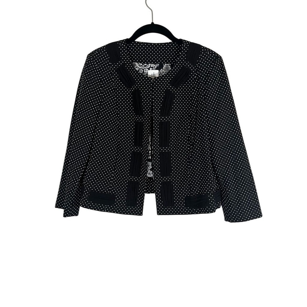 Cabi Polka Dot‎ Floral Blazer Black 10 Neutral Preppy Chic Festive Classic Artsy